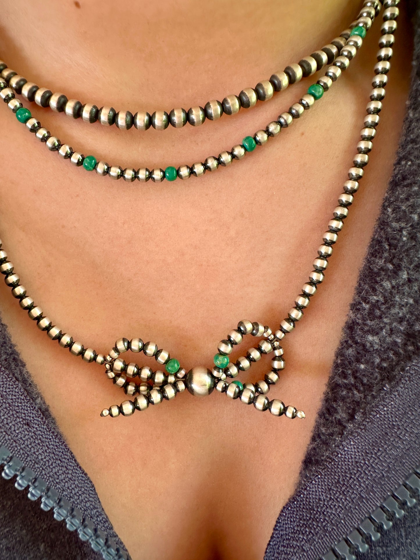 Tyrone Turquoise Sterling Silver Bow Necklace