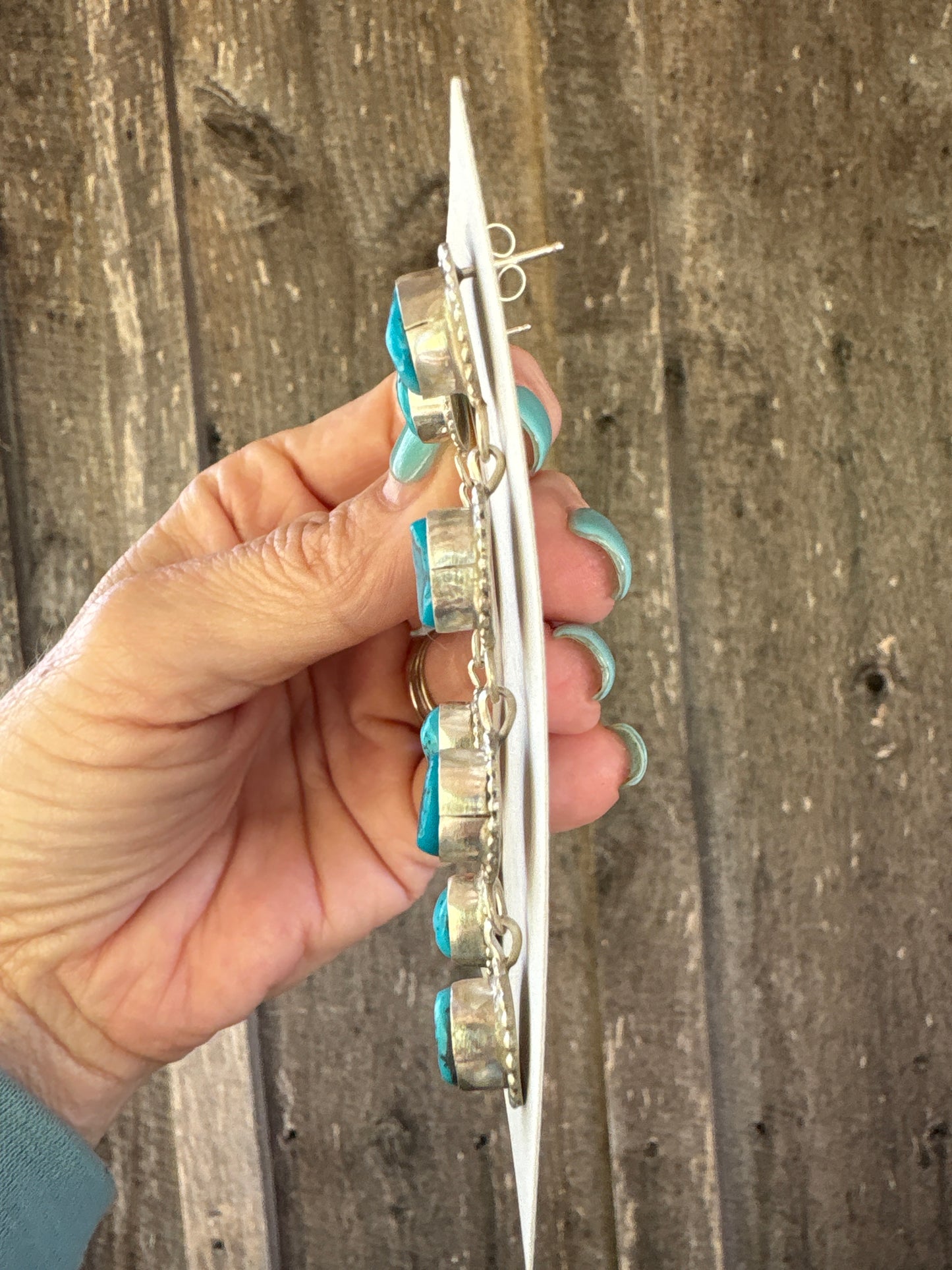 Navajo Exquisite Four Stone Sterling Silver Statement Earrings