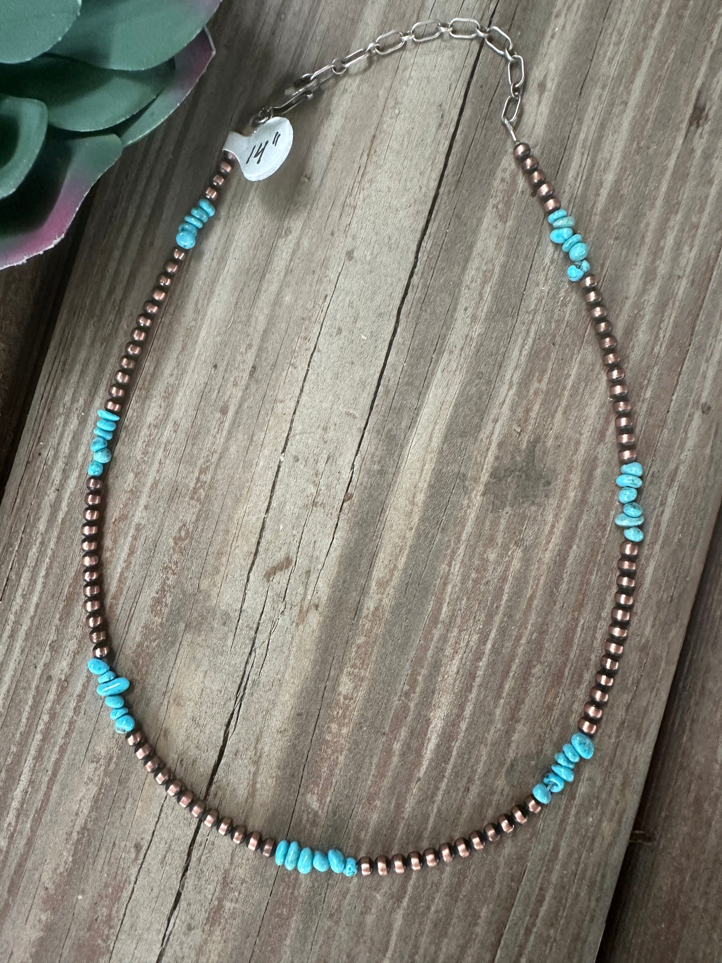 Copper turquoise pearl necklace