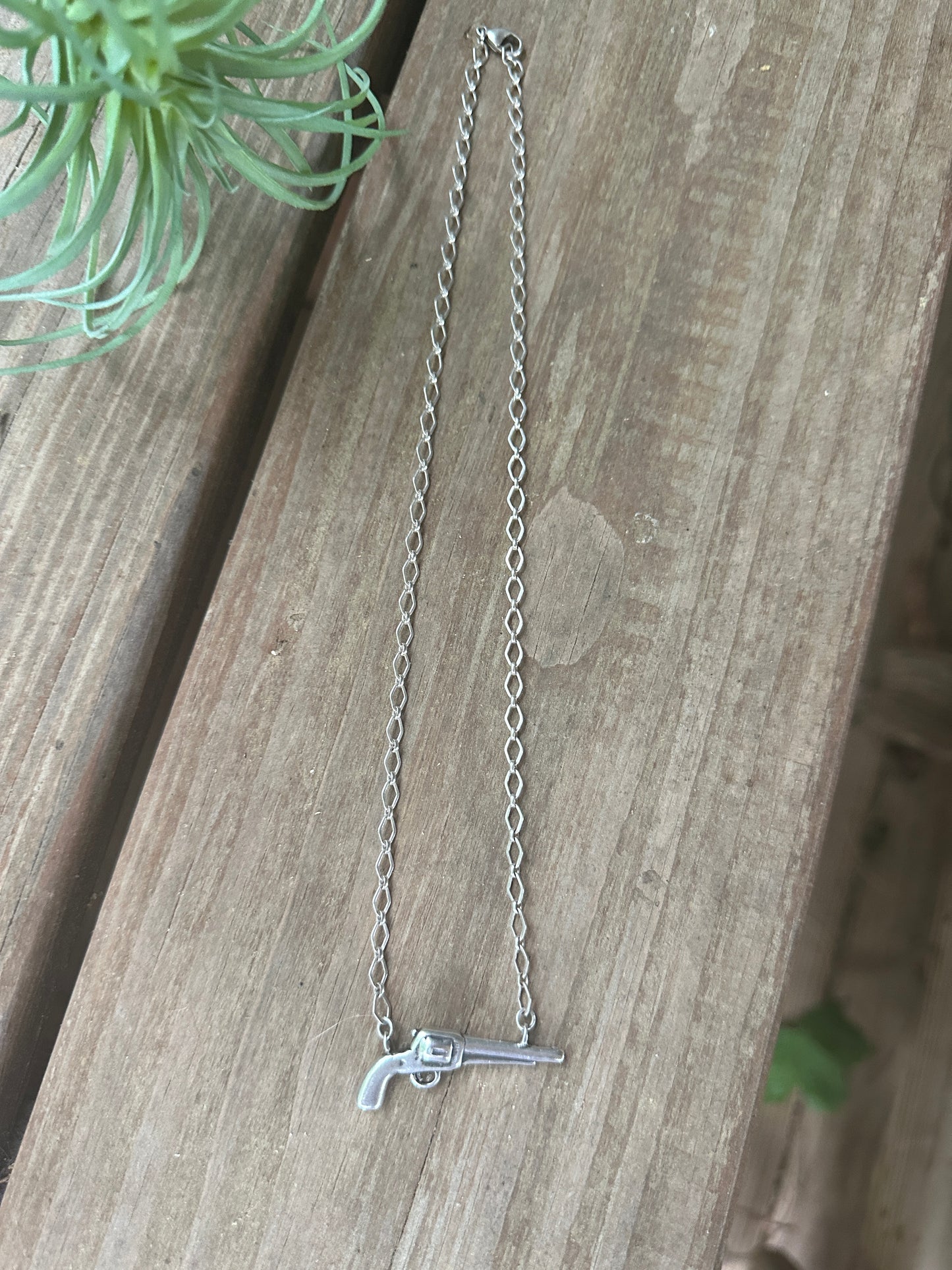 Solid sterling silver revolver-gun necklace