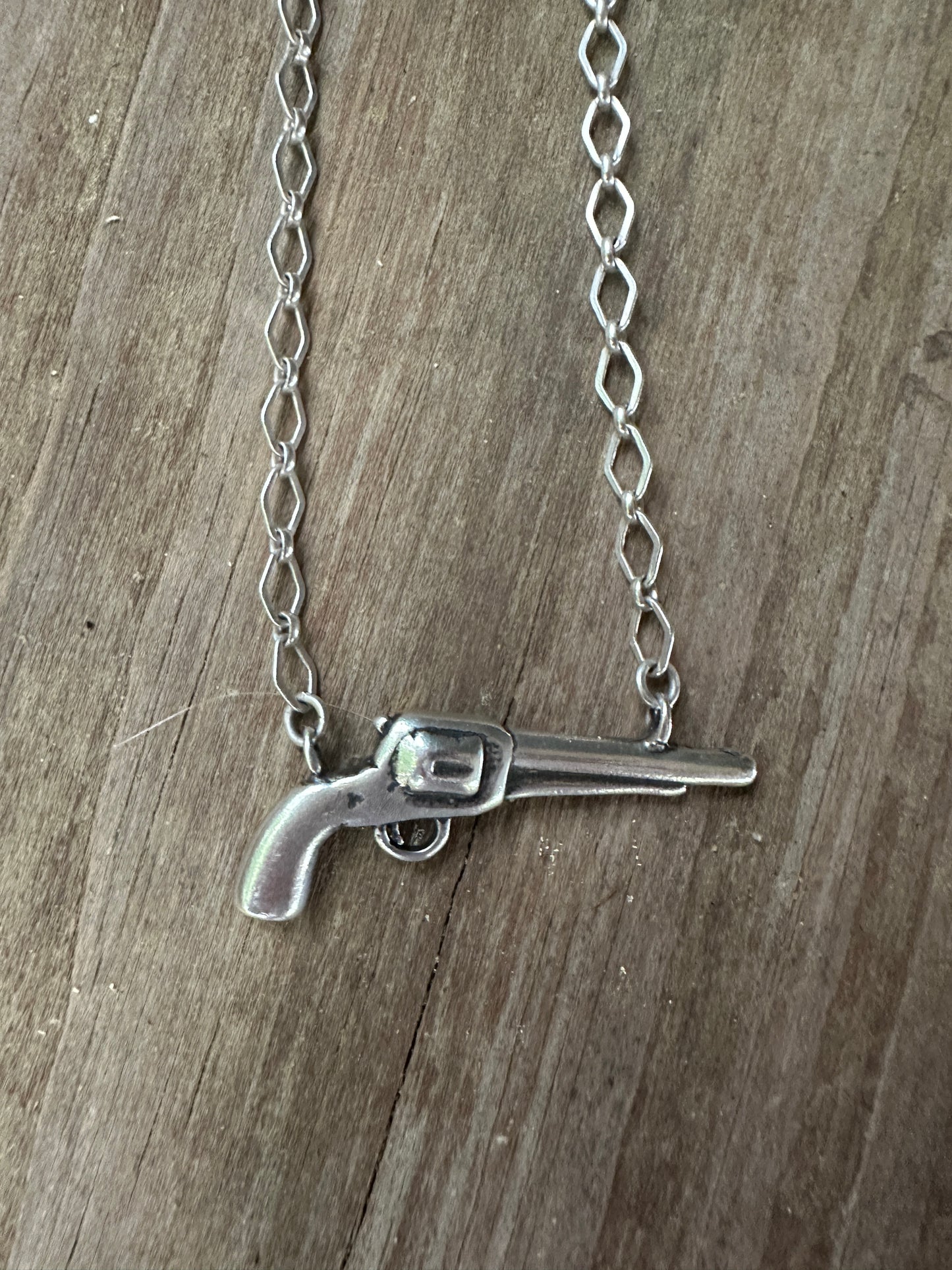 Solid sterling silver revolver-gun necklace