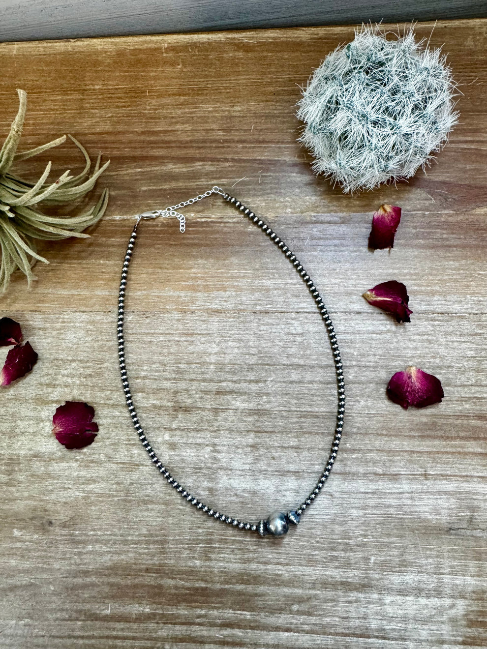 14 inch 3 mm Sterling Silver Pearls Choker- 10 mm middle