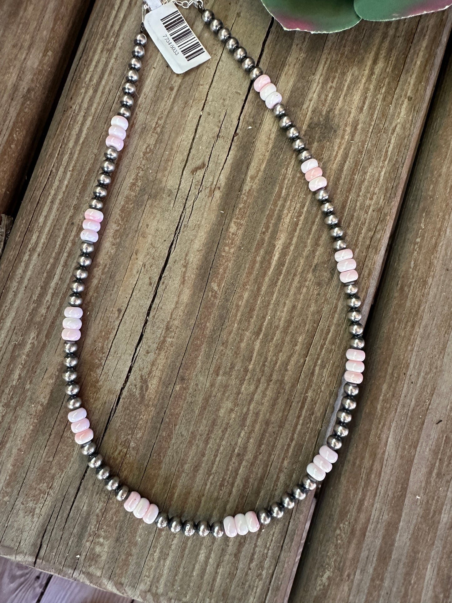 18 Inch 5 mm Sterling silver pearls necklace with pink conch rondelle