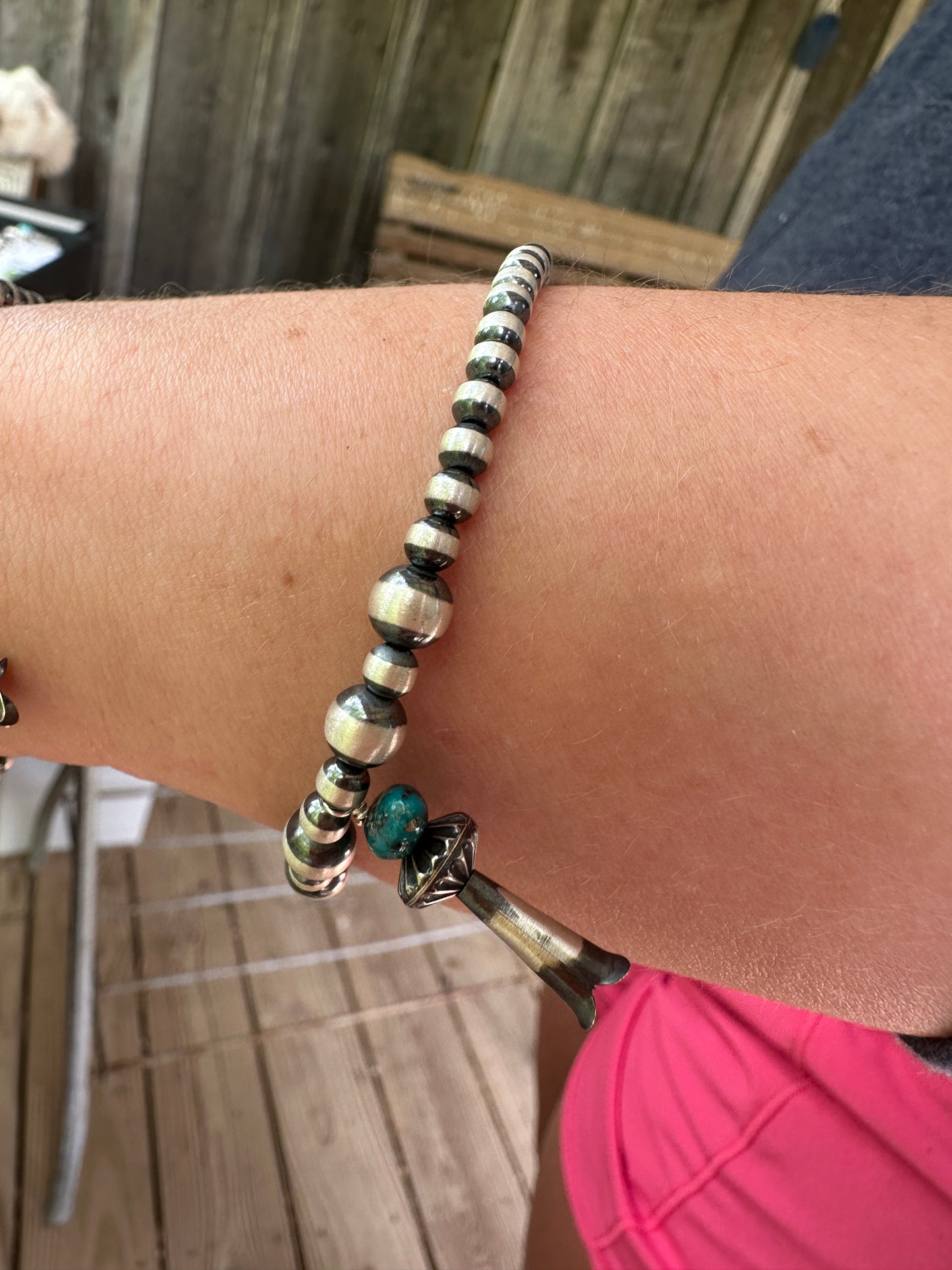 Sterling Silver Turquoise Blossom Bracelets Stretchy