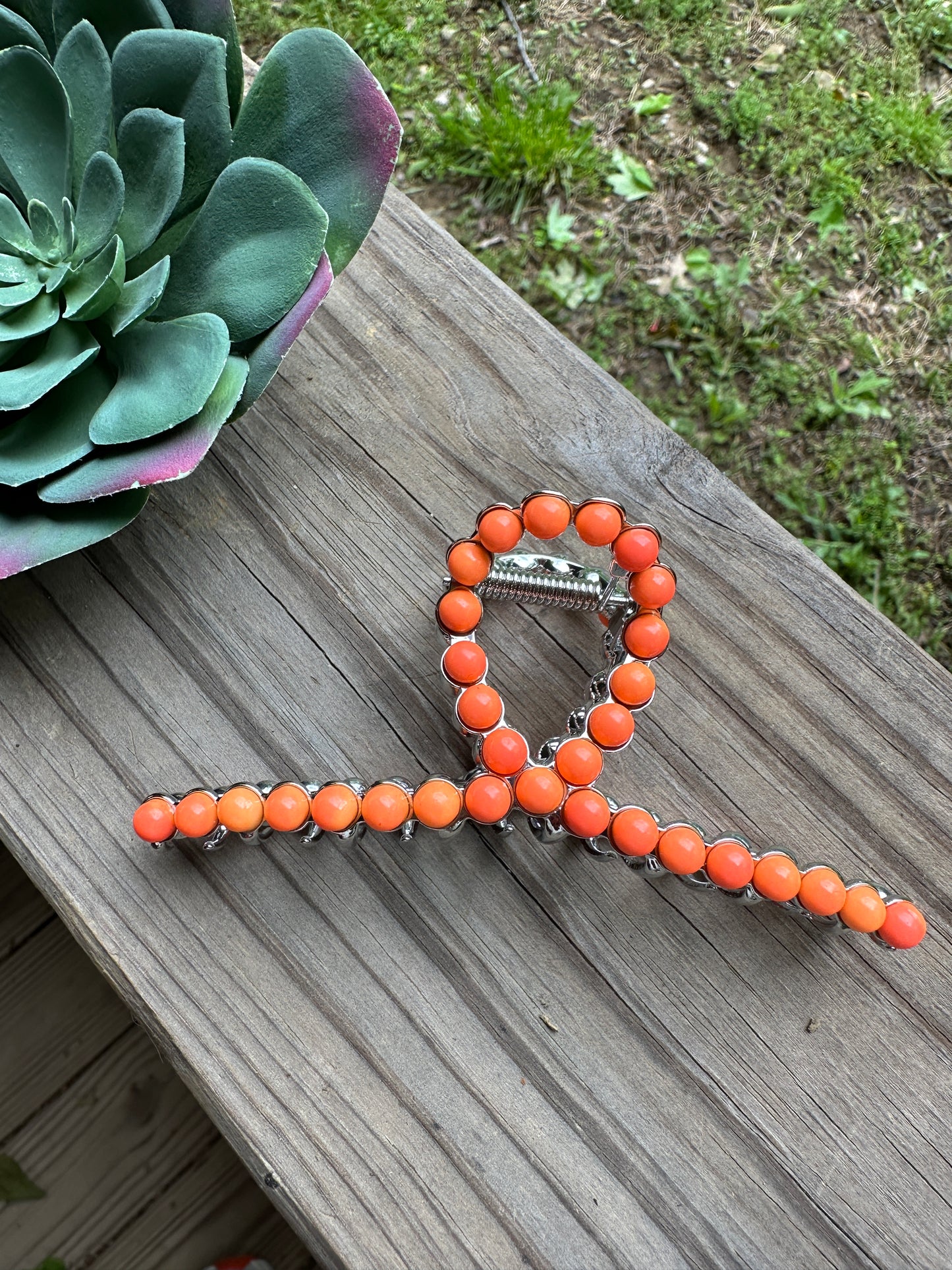 Spiny Orange Bead Hair Clip