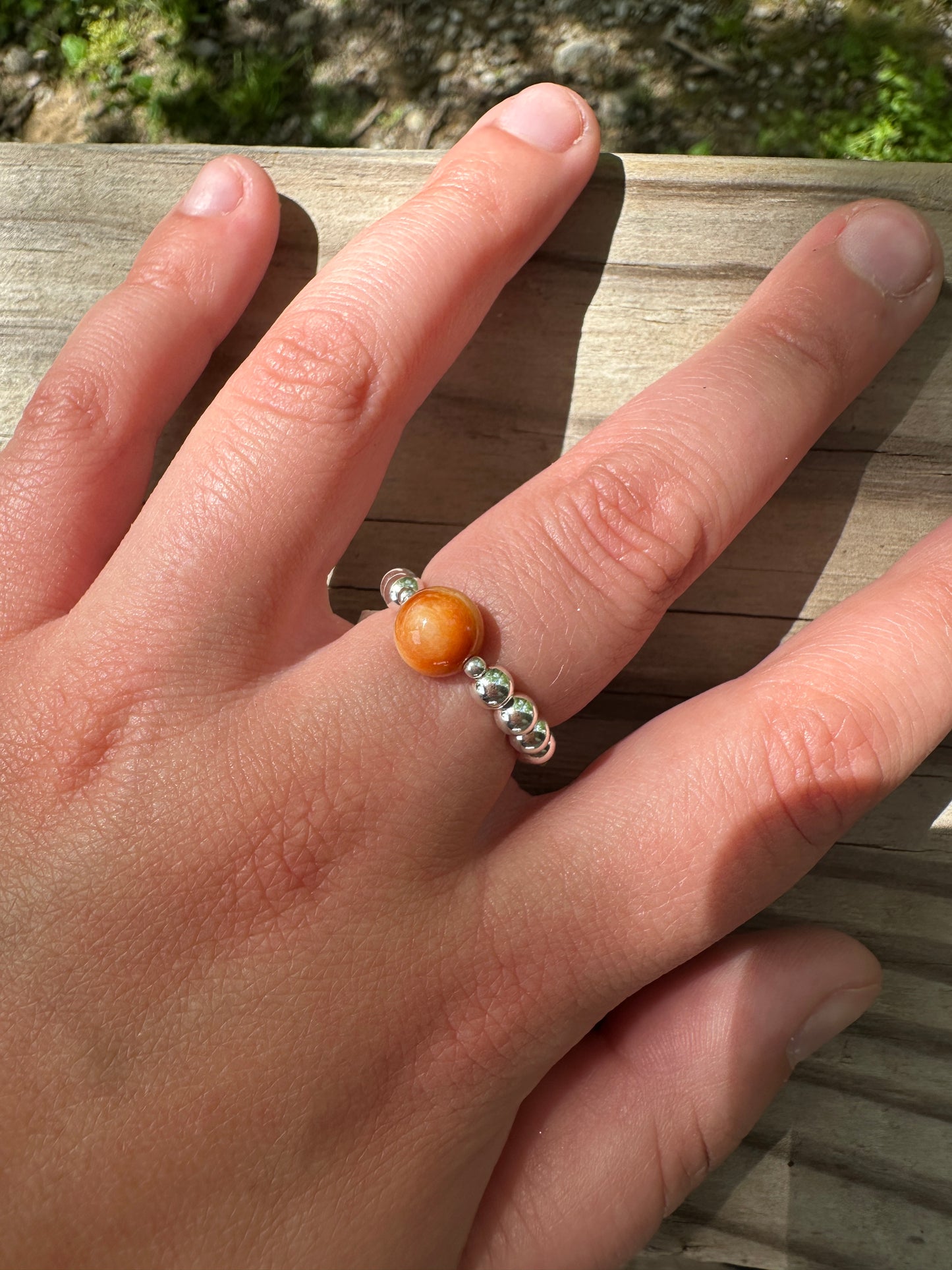 Sterling Silver Spiny Orange Stretchy Ring