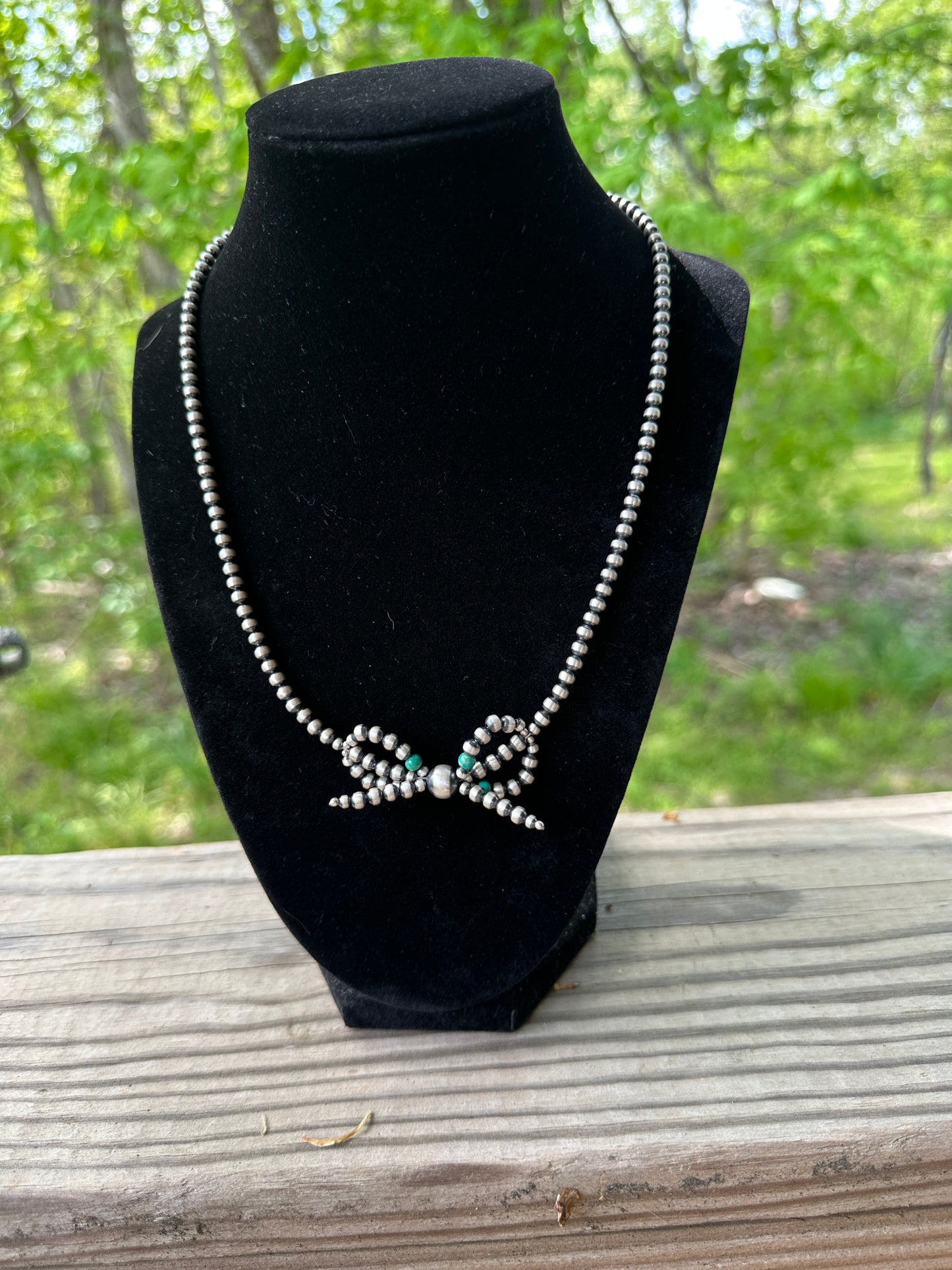 Tyrone Turquoise Sterling Silver Bow Necklace