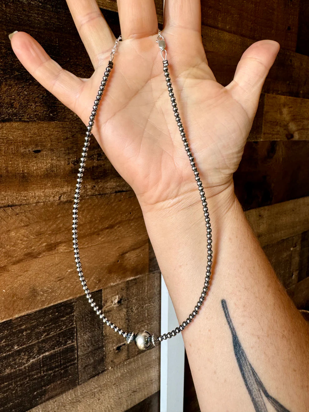 14 inch 3 mm Sterling Silver Pearls Choker- 10 mm middle