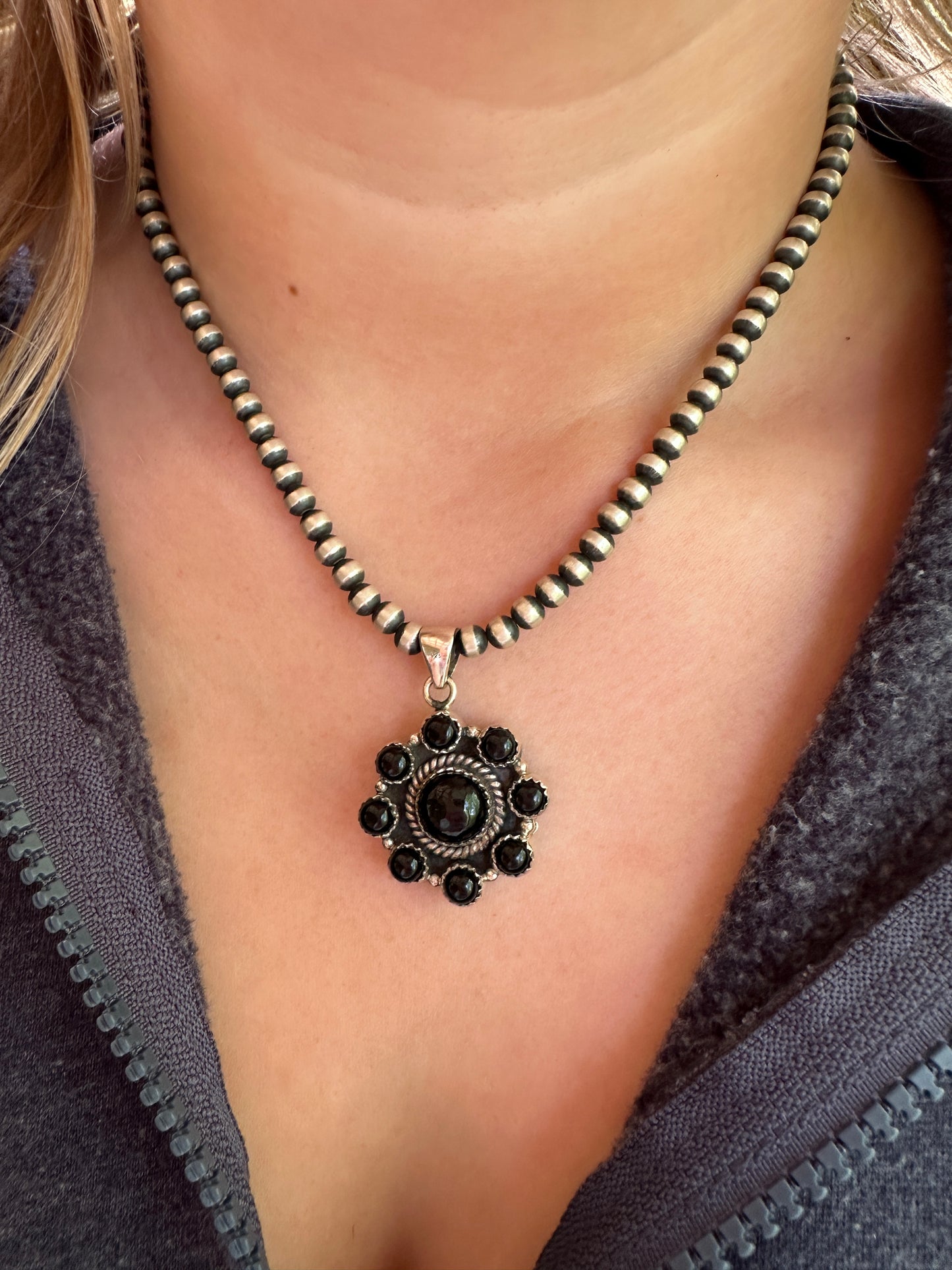 Black Onyx and Kingman Turquoise Dual Pendant