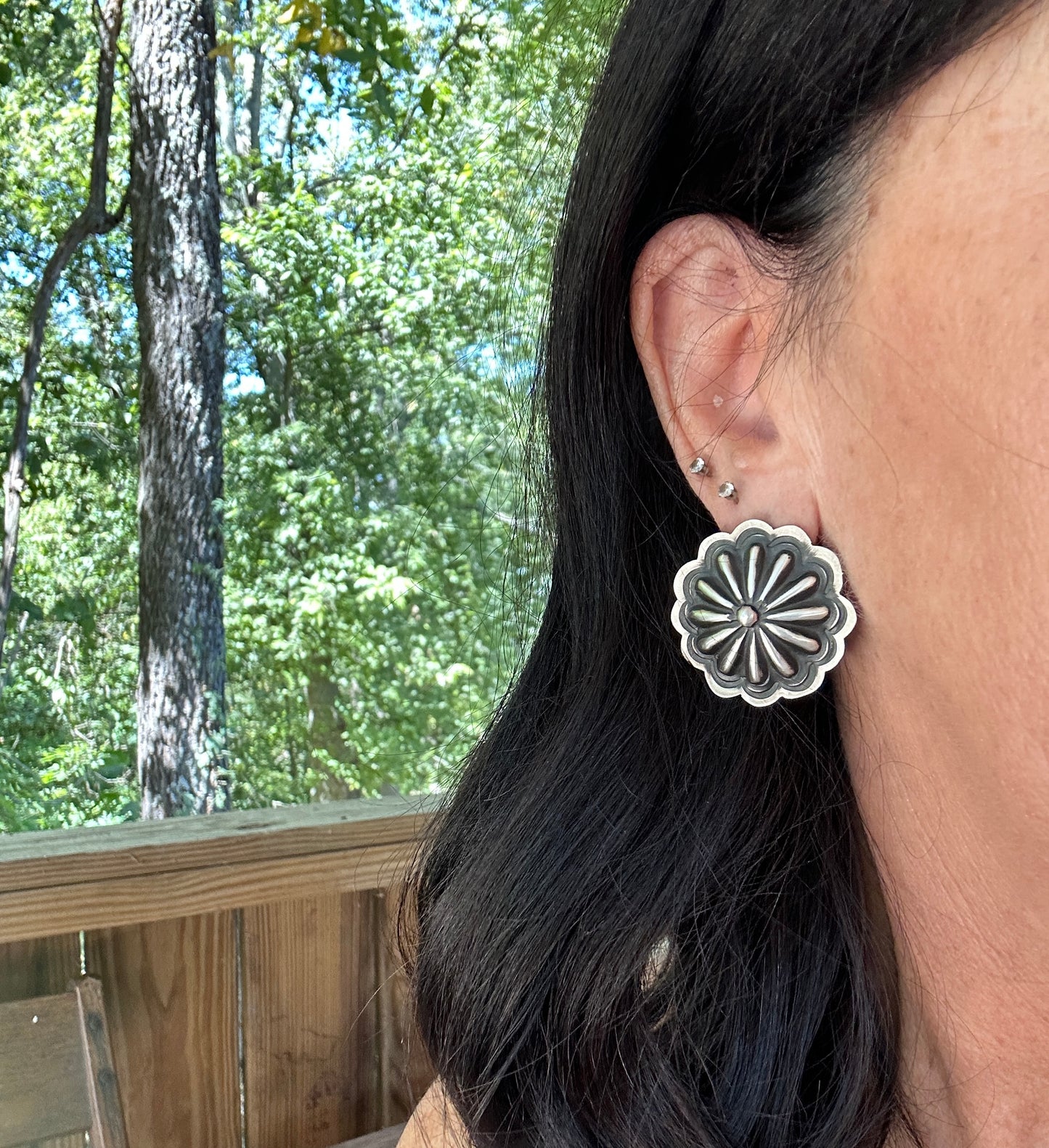 Native made Concho—sterling silver earrings