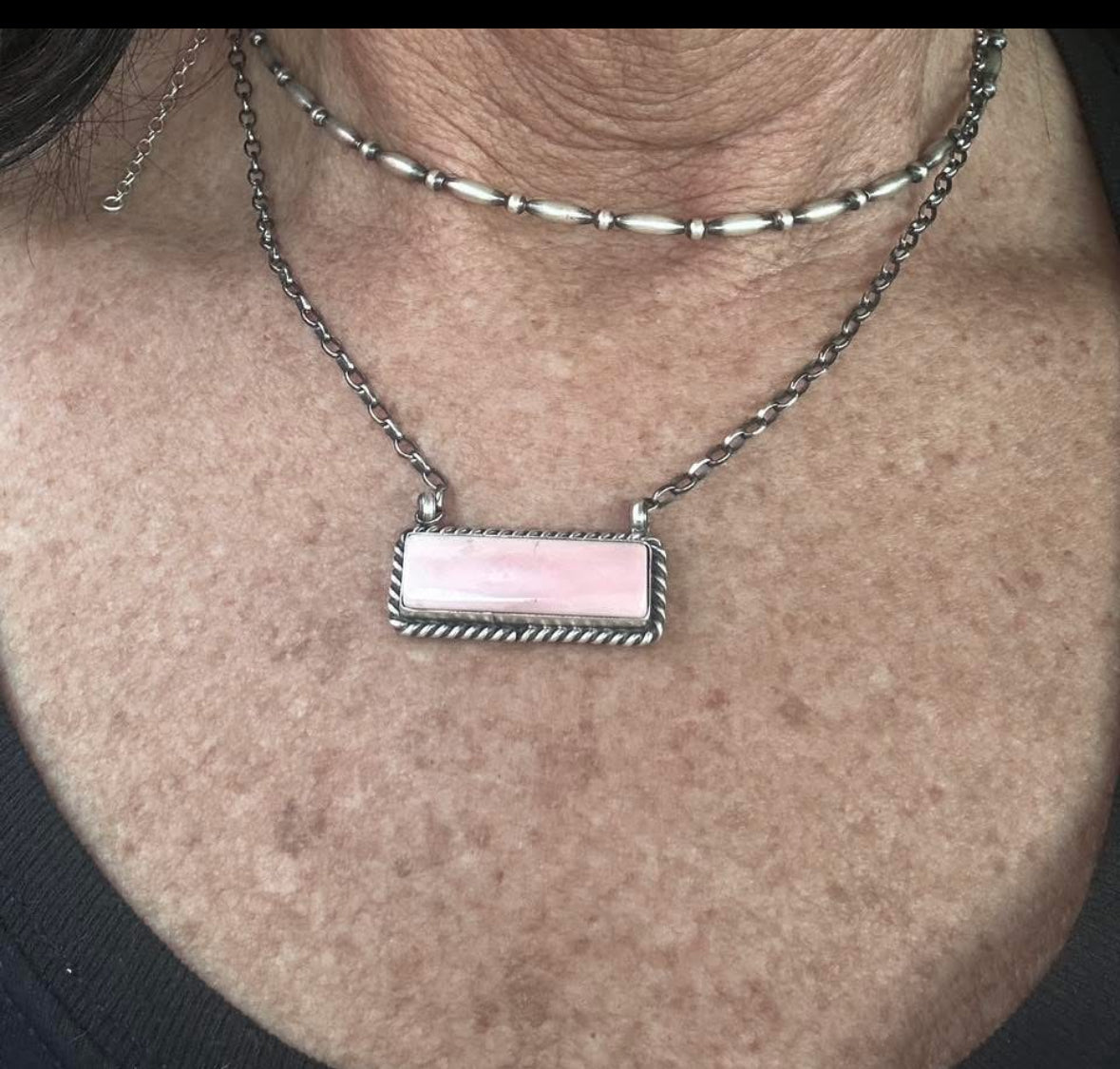 Pink conch Navajo bar necklace