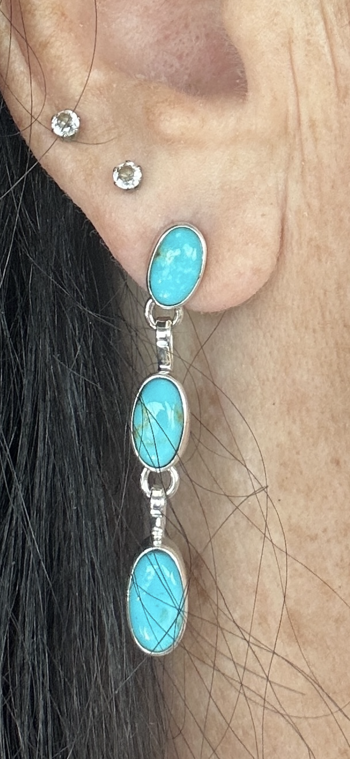 Shirley Henry Navajo made 3 turquoise stone earrings