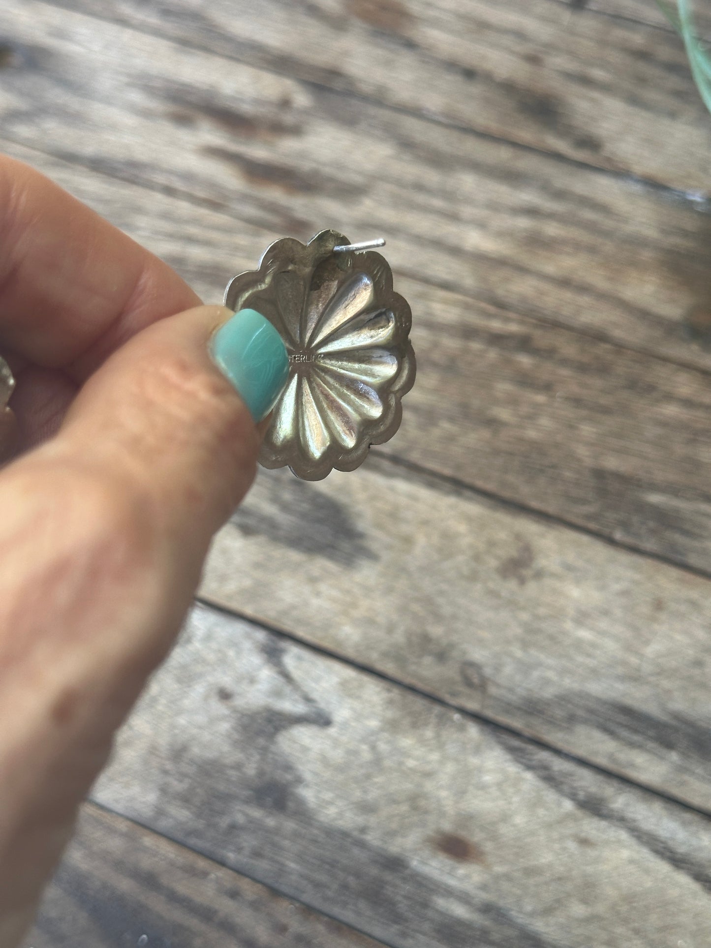 Large Concho stud earrings -Turquoise & Sterling Silver Earrings