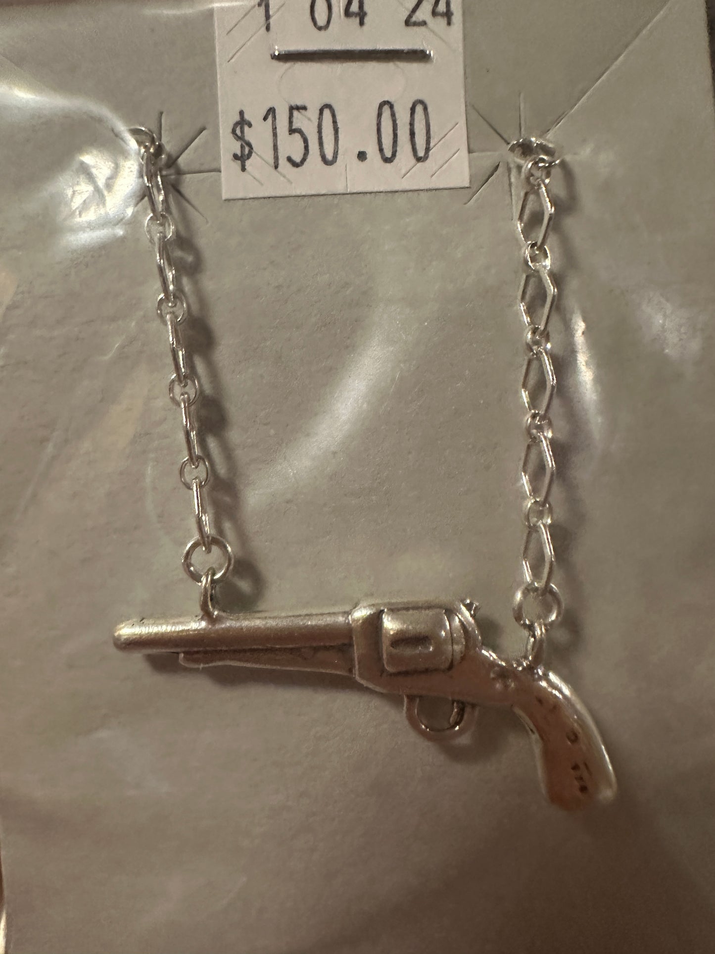 Solid sterling silver revolver-gun necklace