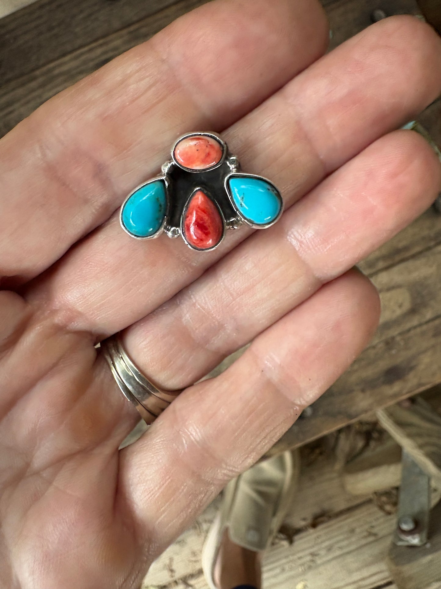 Stud Earrings – Orange Spiny & Turquoise (Stamped Marcella James)