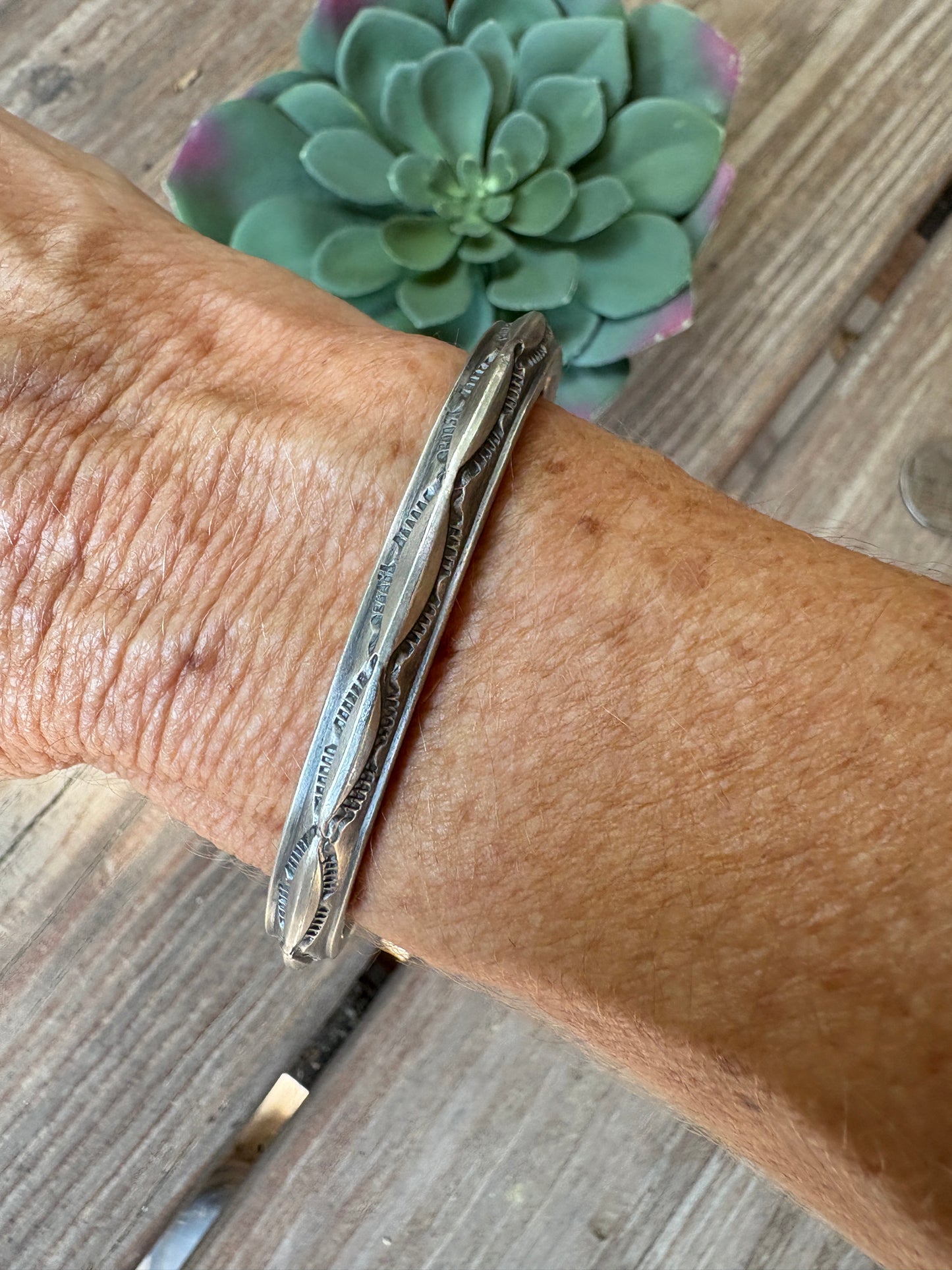 Navajo made--Silver stamped heavy duty stacker cuff