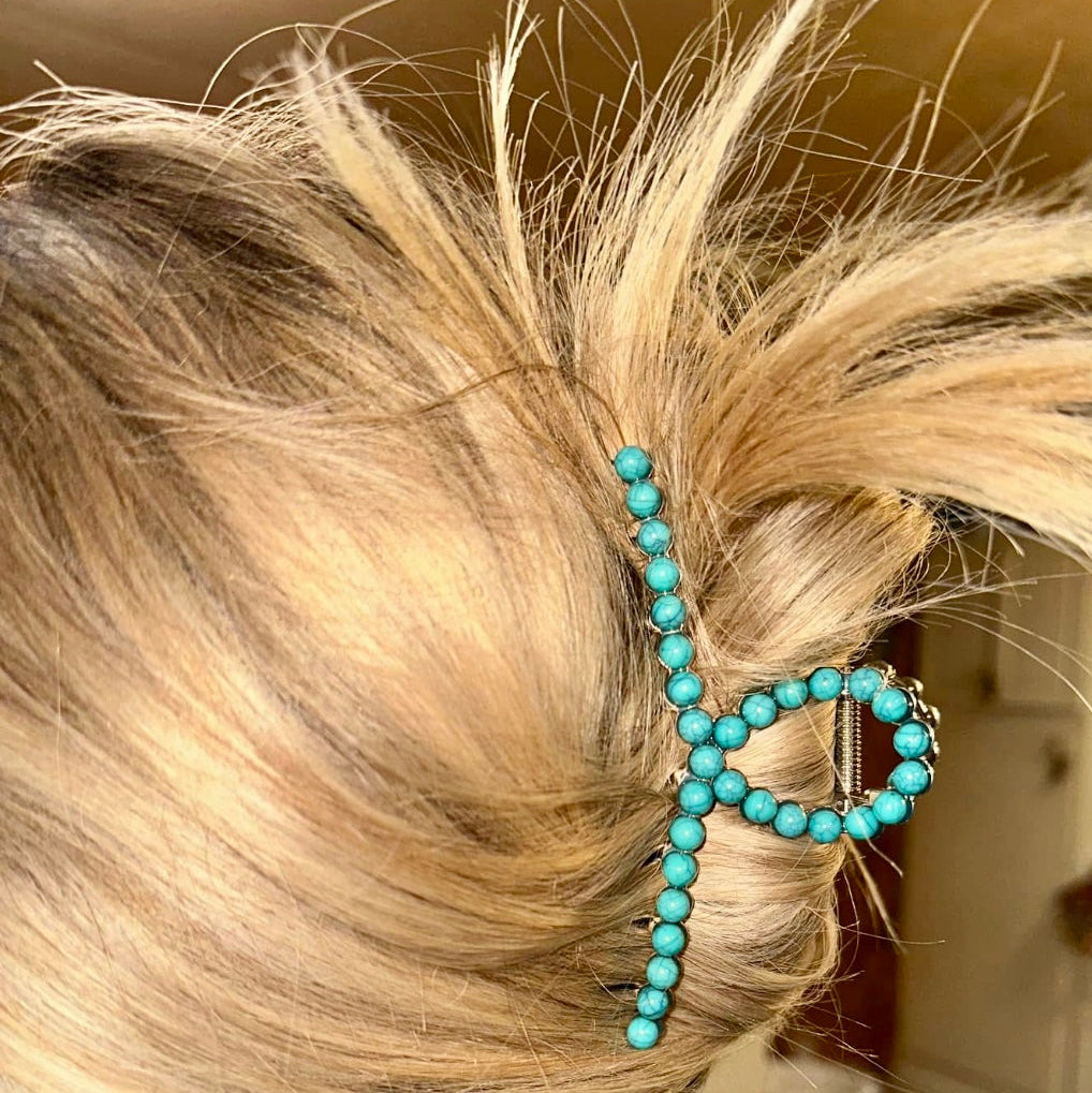 LG Turquoise Magnesite Beaded Hair Clip