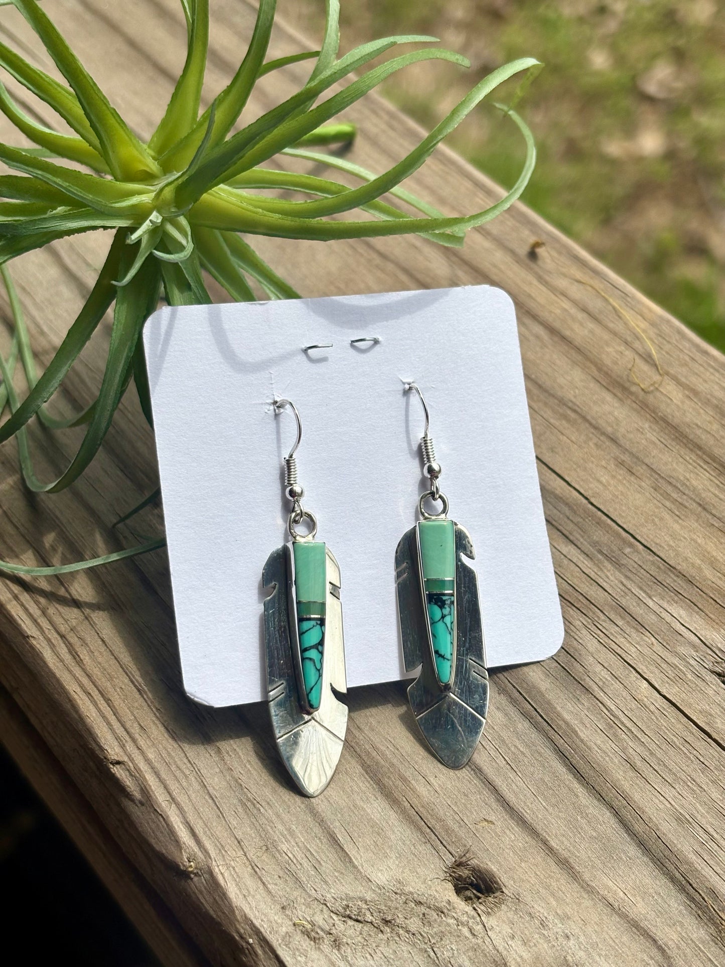 Sterling Silver Feather Turquoise Earrings
