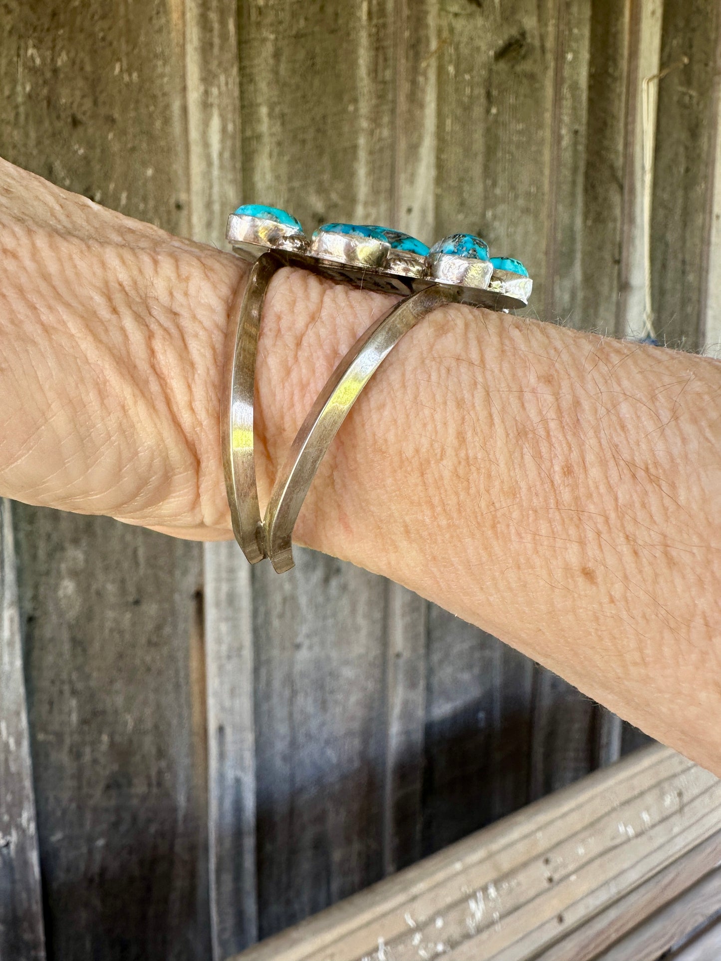 Navajo-made Persian turquoise cluster bracelet