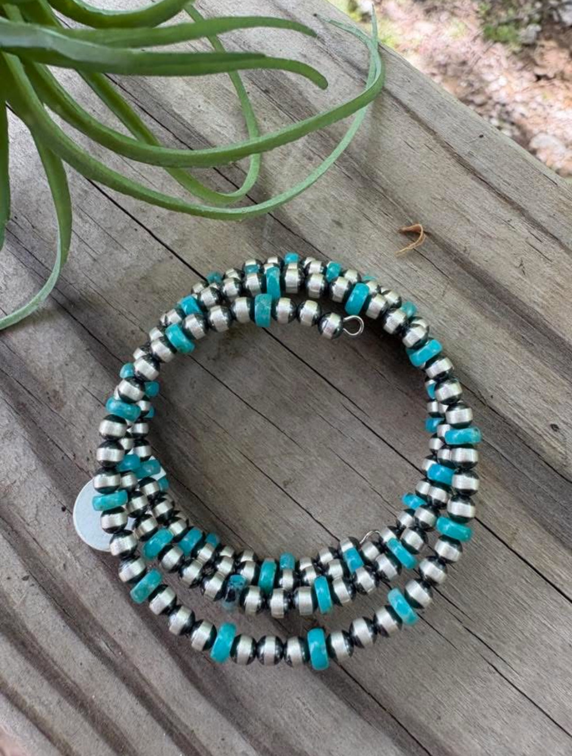Sterling Silver Turquoise Pearl Wire Wrap Bracelet