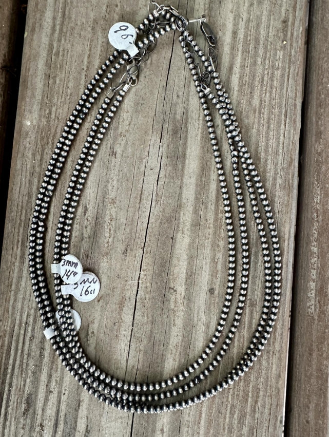 3 mm Sterling Silver Pearl 14" Necklace