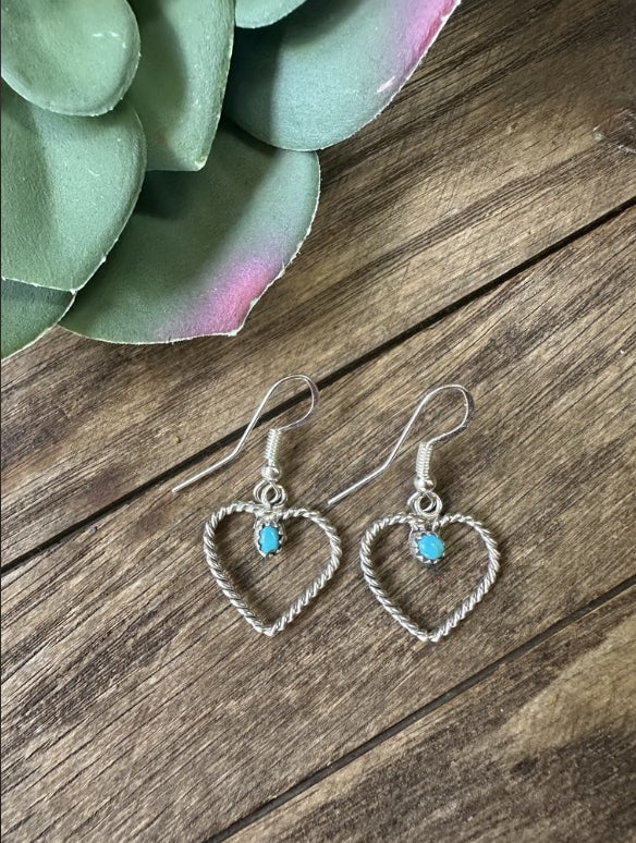 Sterling Silver and Turquoise Dangle Heart Earrings