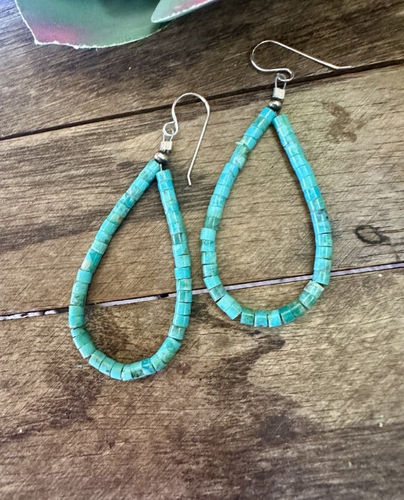 Sterling Silver Heishi Turquoise Earrings