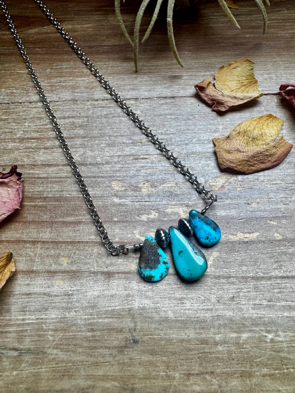 16" Blue Turquoise and Sterling Silver pearl