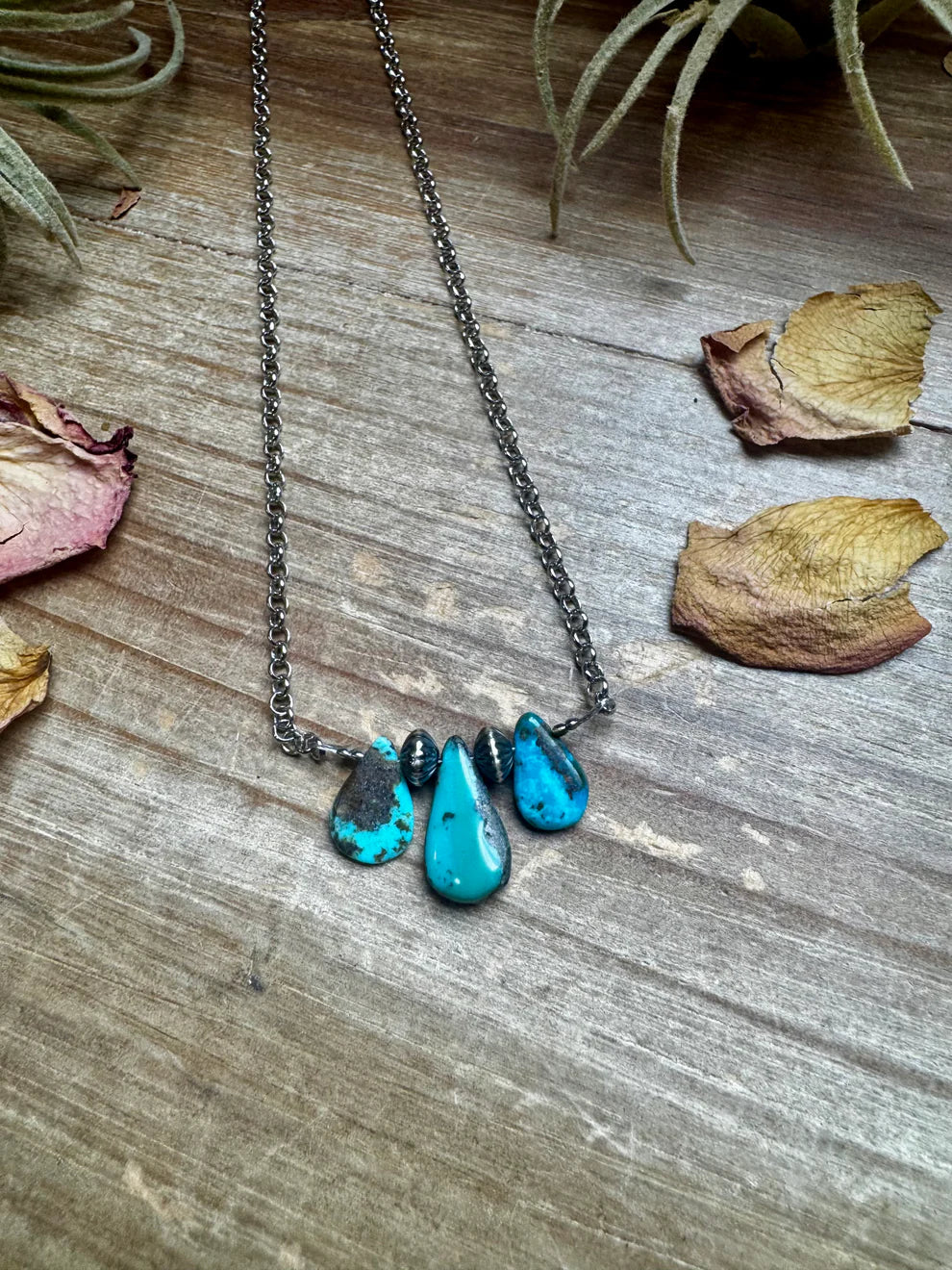 16" Blue Turquoise and Sterling Silver pearl
