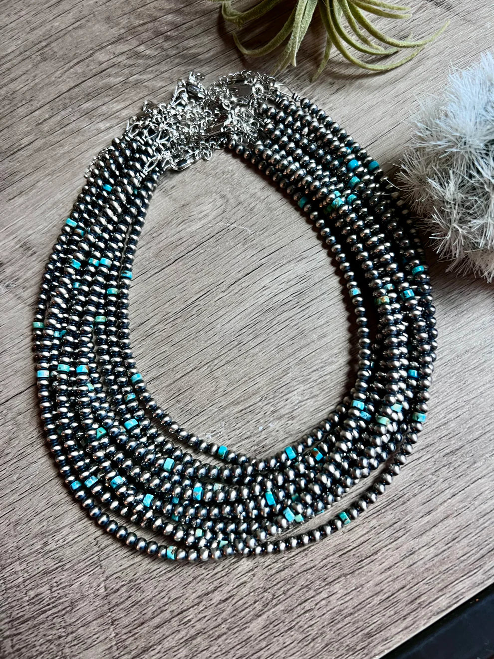 4 mm Sterling Siver Pearls and Turquoise Choker