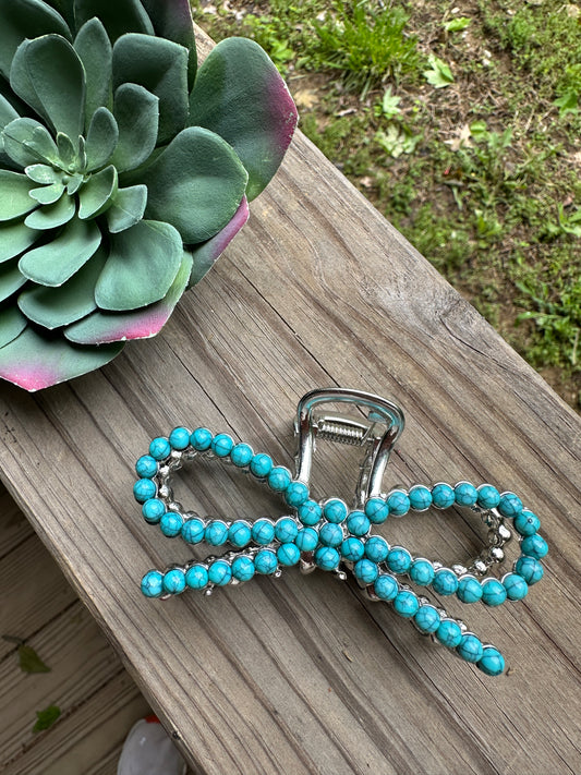 Turquoise Magnesite Bead Bow Hair Clip