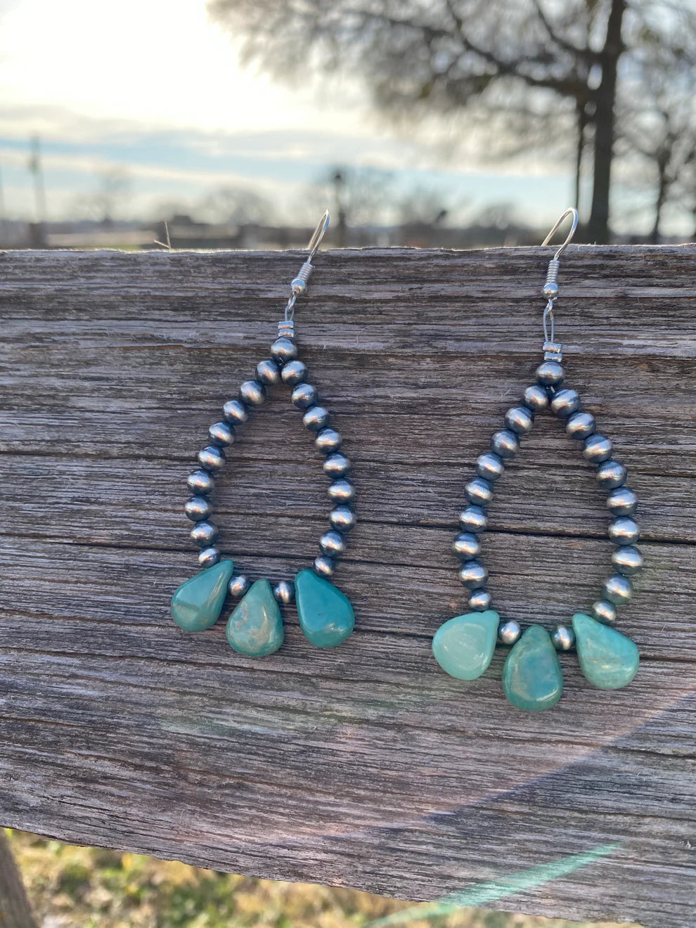Teardrop Turquoise and Sterling Silver Pearl Earrings