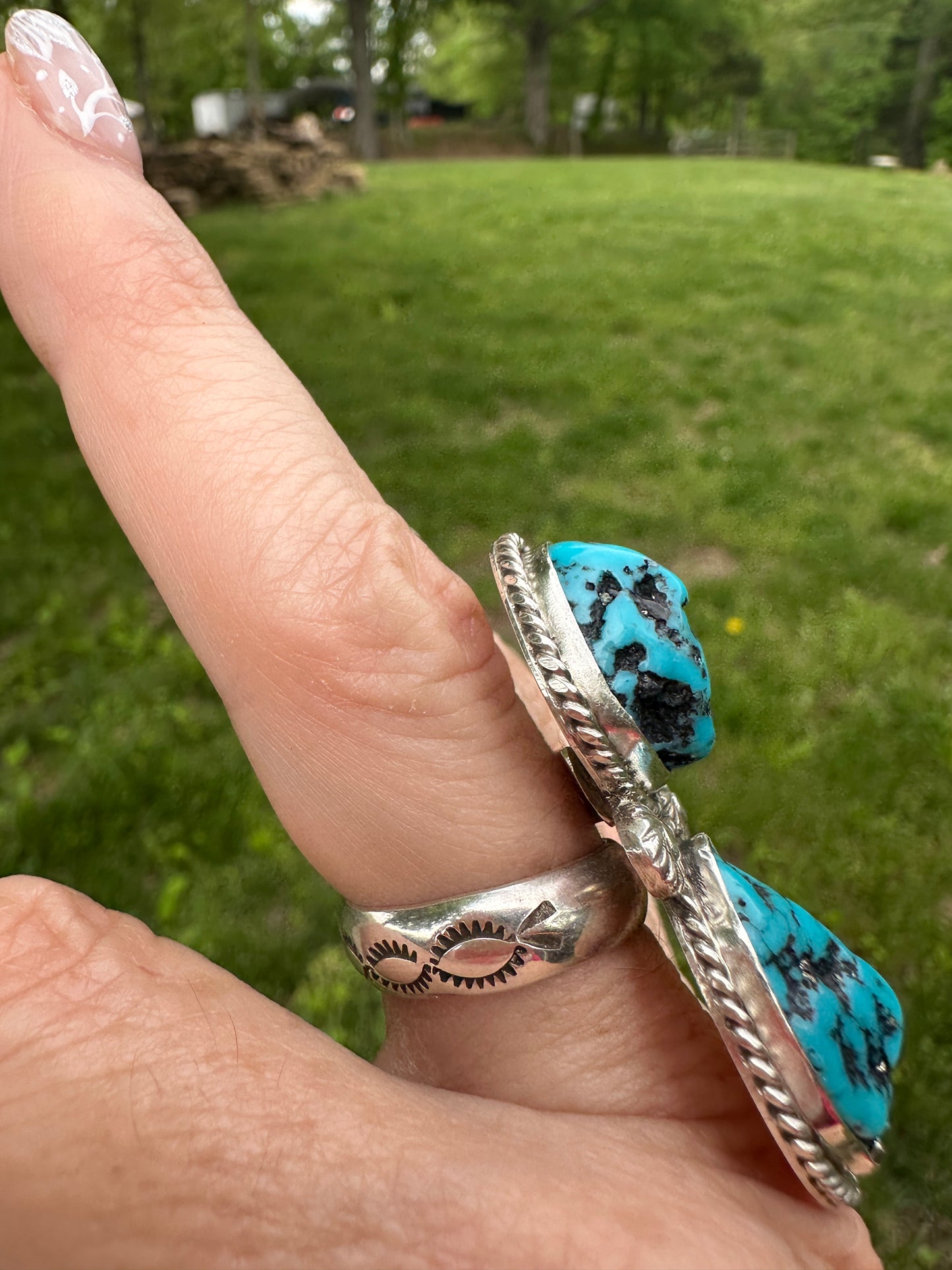 Kingman Turquoise Big Nugget Sterling Silver Ring