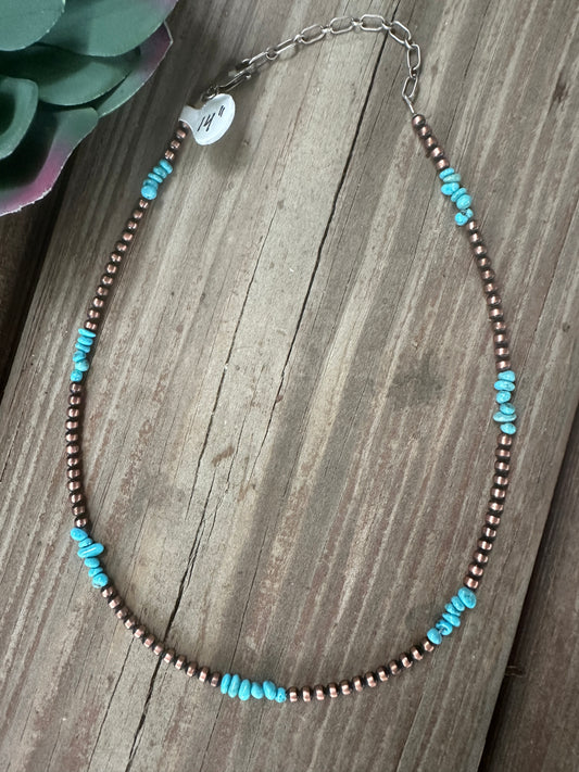 Copper turquoise pearl necklace