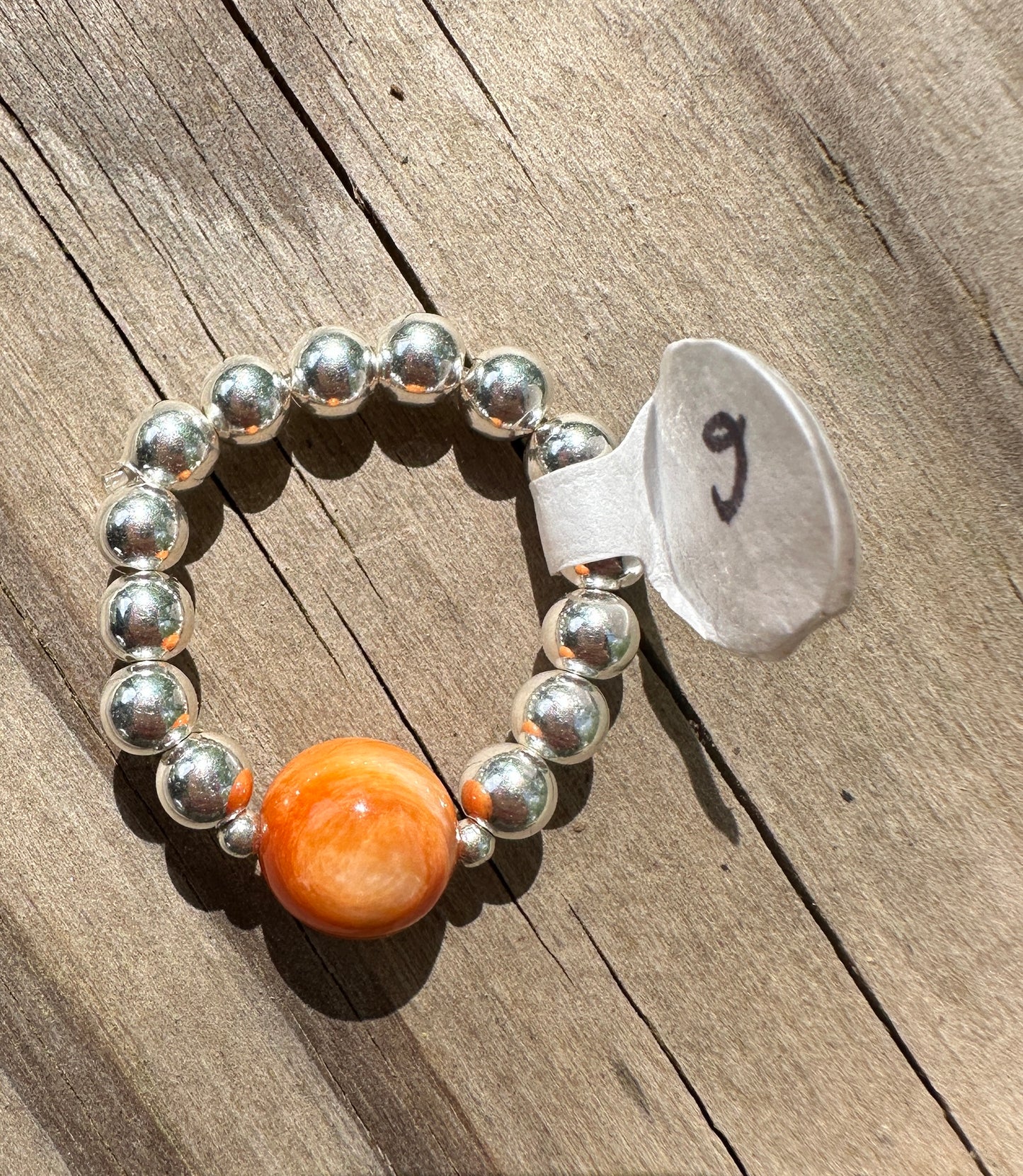 Sterling Silver Spiny Orange Stretchy Ring