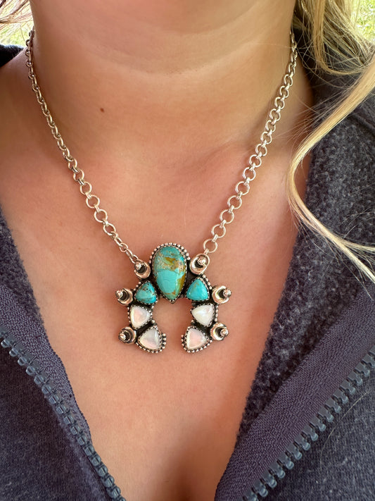 Mother of Pearl and Kingman Turquoise Necklace