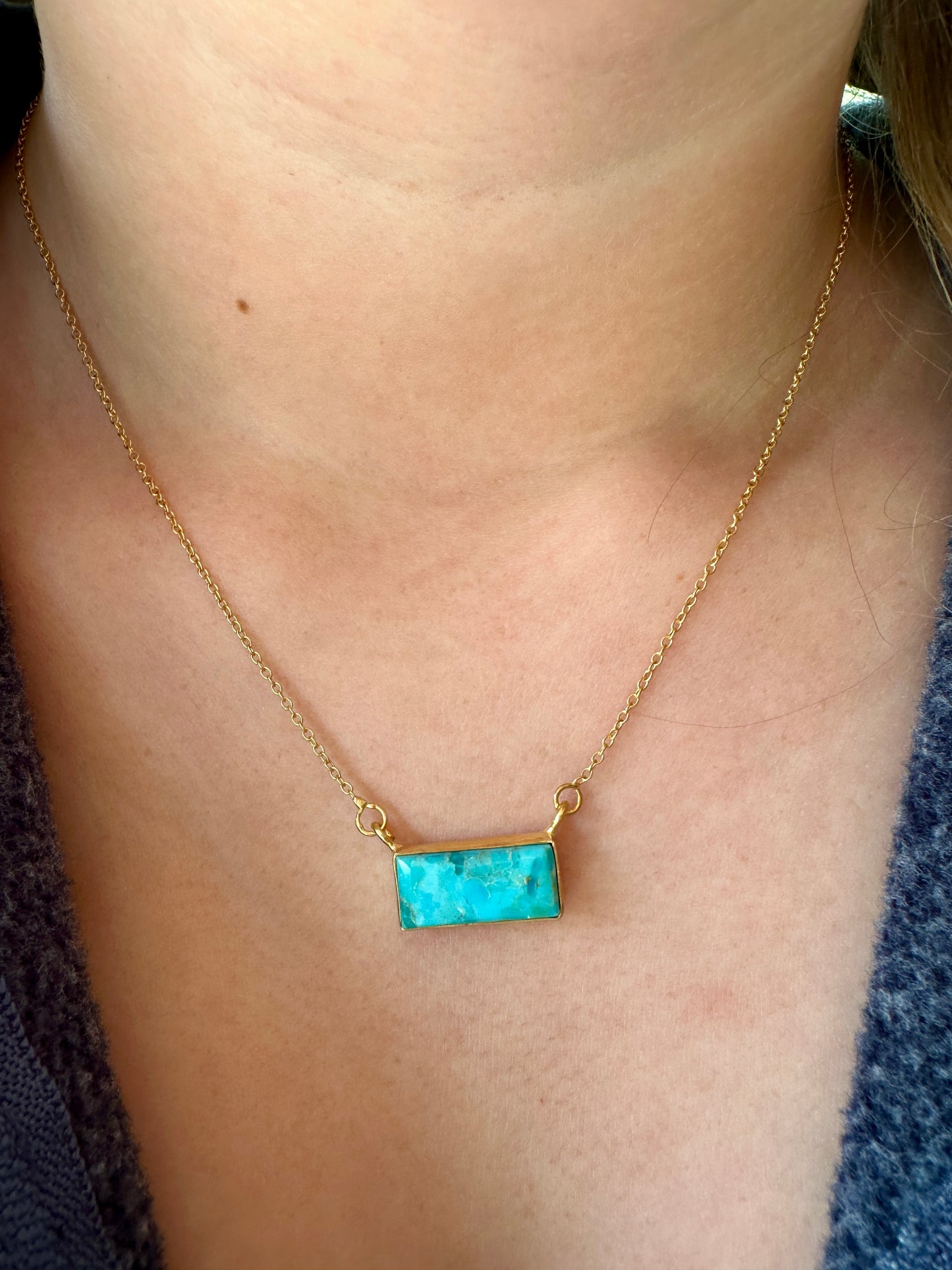 Kingman Turquoise Bar Necklace Gold Plated