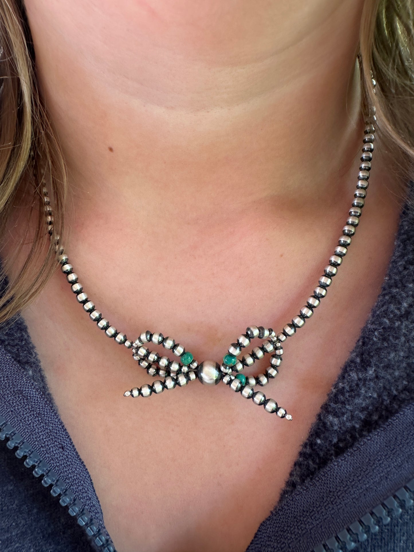 Tyrone Turquoise Sterling Silver Bow Necklace