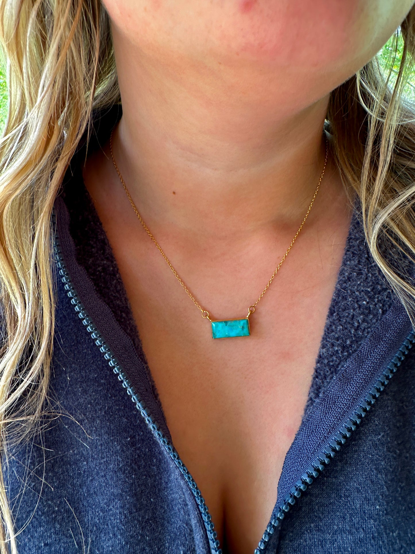Kingman Turquoise Bar Necklace Gold Plated
