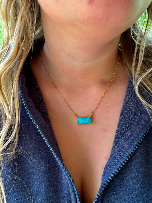 Kingman Turquoise Bar Necklace Gold Plated