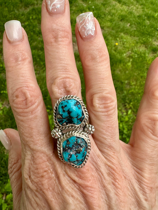 Kingman Turquoise Sterling Silver Small Nugget Ring