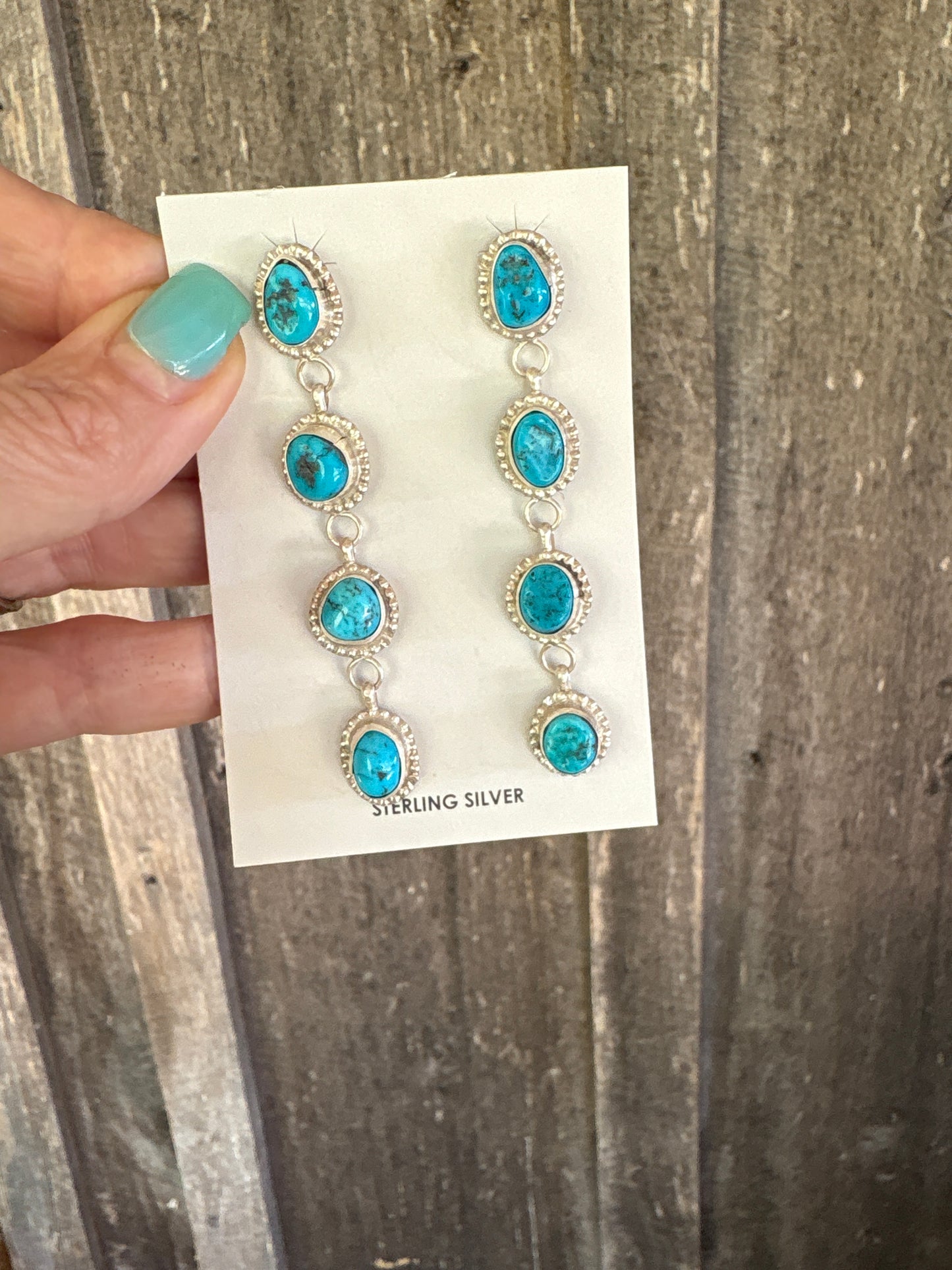 Navajo Exquisite Four Stone Sterling Silver Statement Earrings