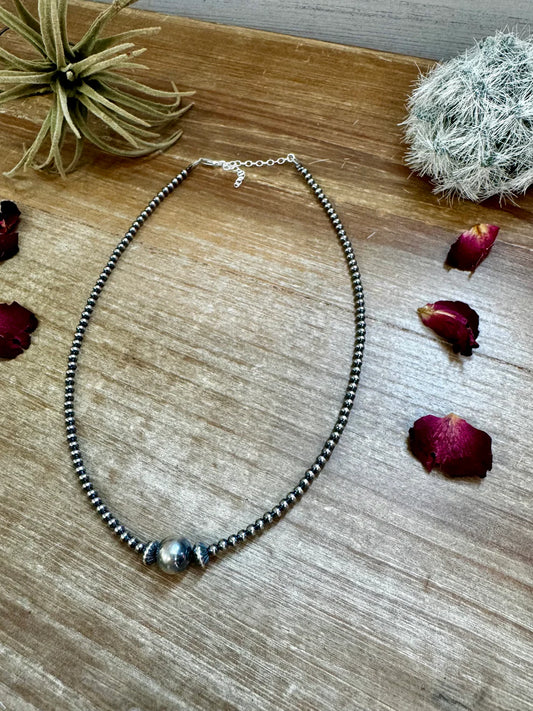 14 inch 3 mm Sterling Silver Pearls Choker- 10 mm middle