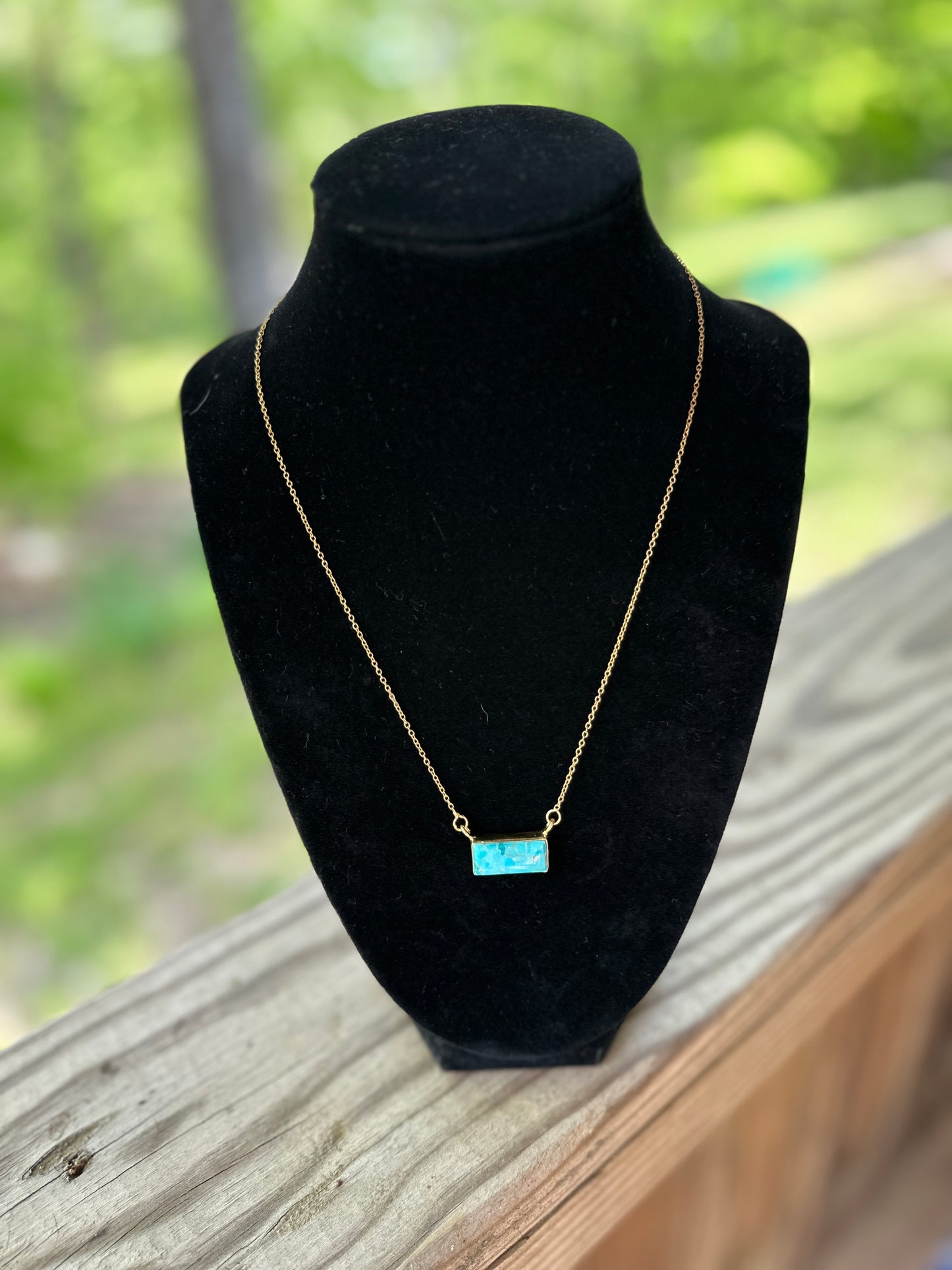 Kingman Turquoise Bar Necklace Gold Plated