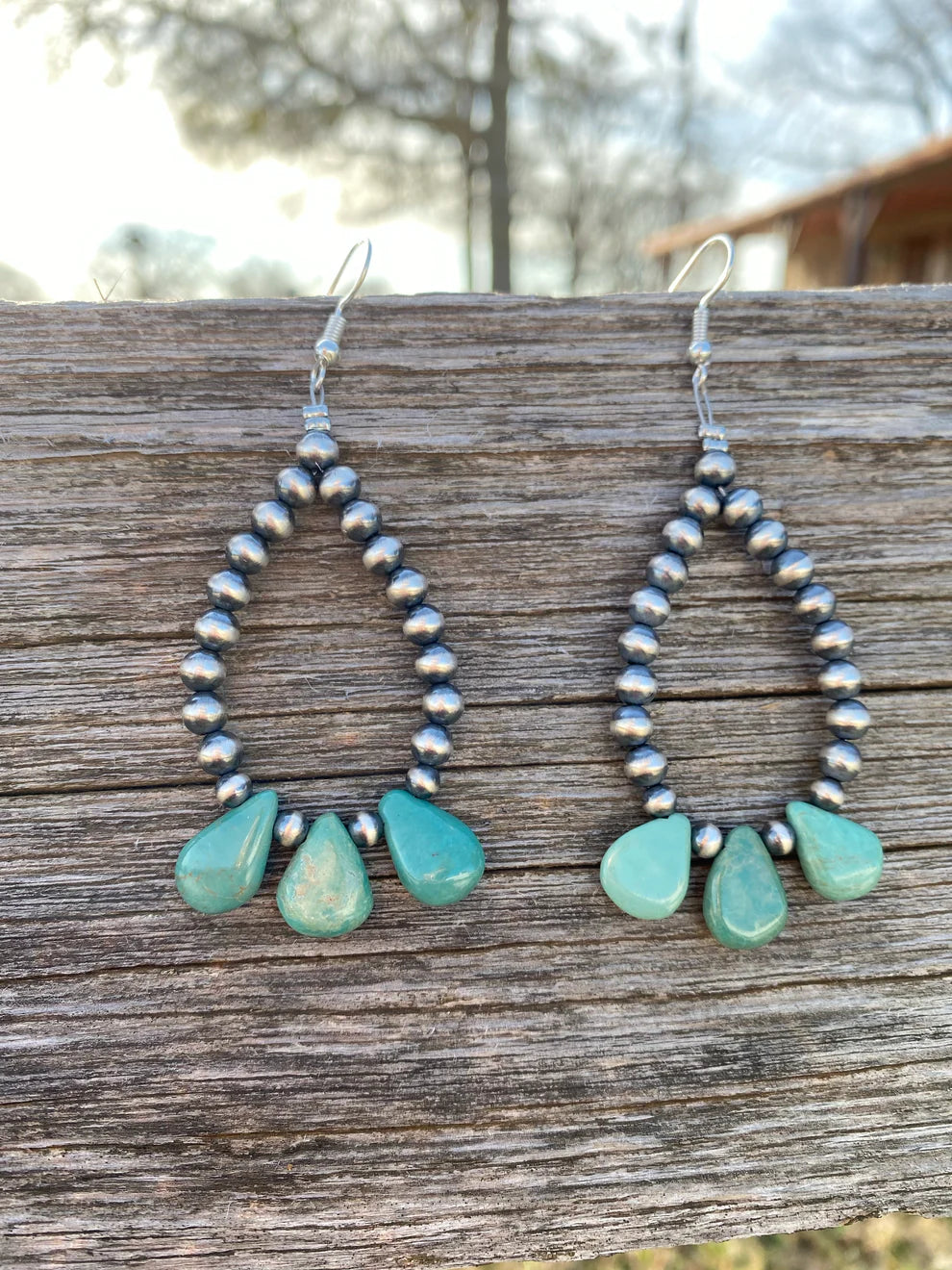 Teardrop Turquoise and Sterling Silver Pearl Earrings