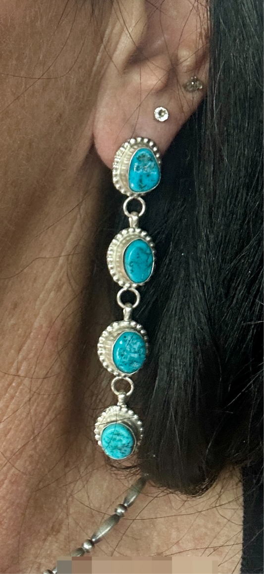 Navajo Exquisite Four Stone Sterling Silver Statement Earrings