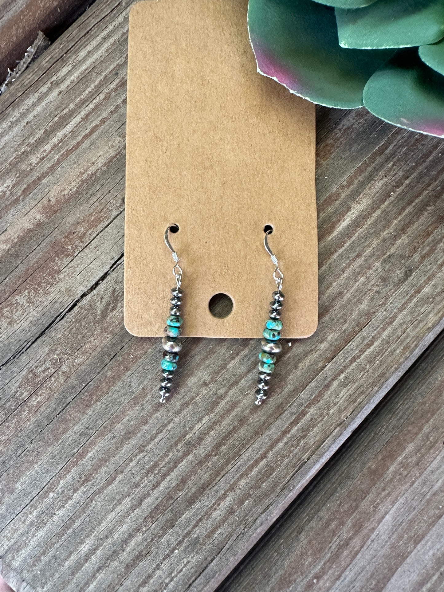 Short Turquoise Rondelle Earrings with Sterling Silver Beads