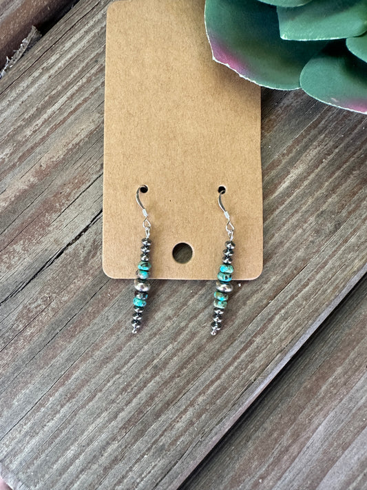 Short Turquoise Rondelle Earrings with Sterling Silver Beads
