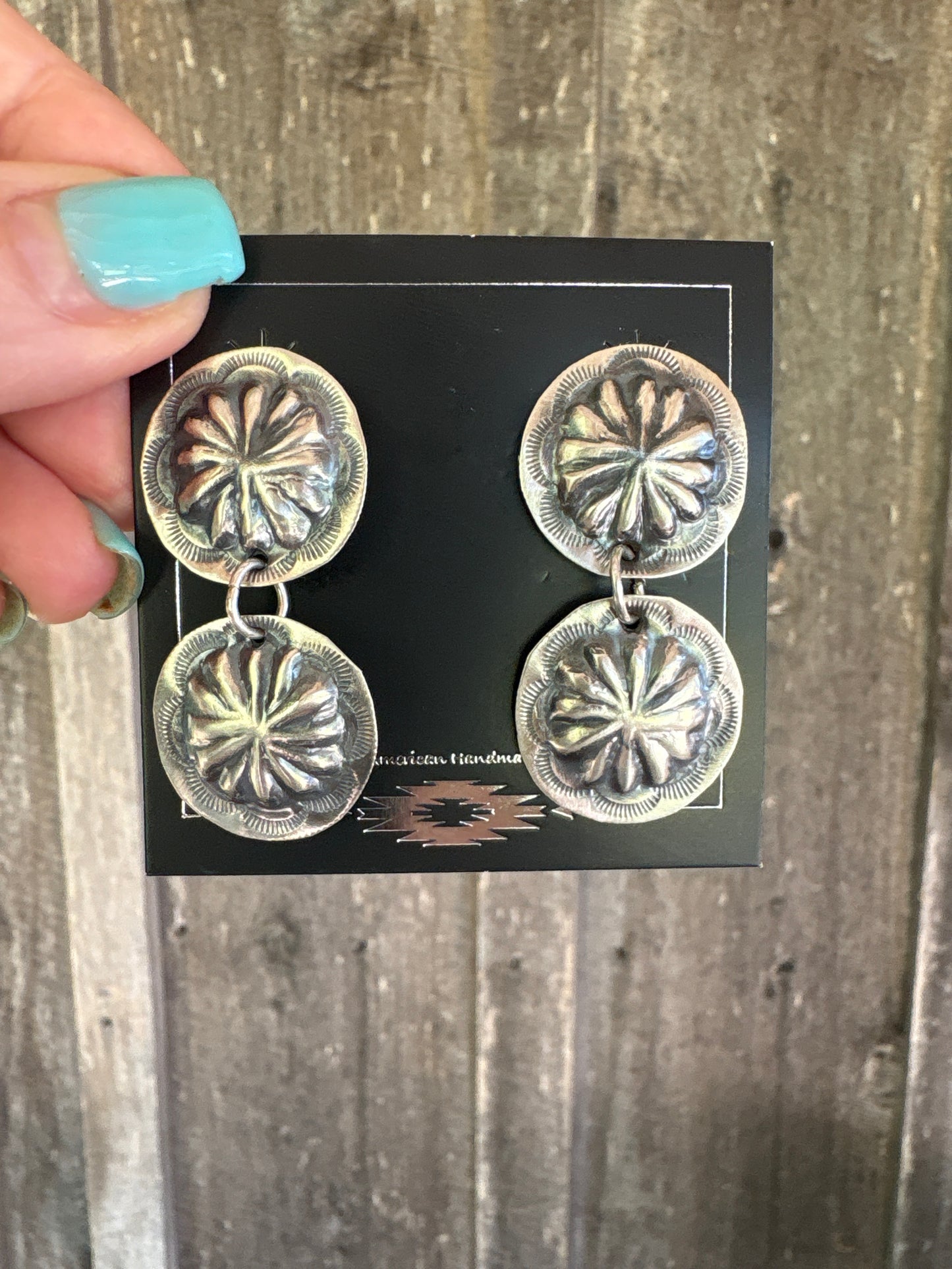 Concho Style Dangle Earrings  Sterling Silver
