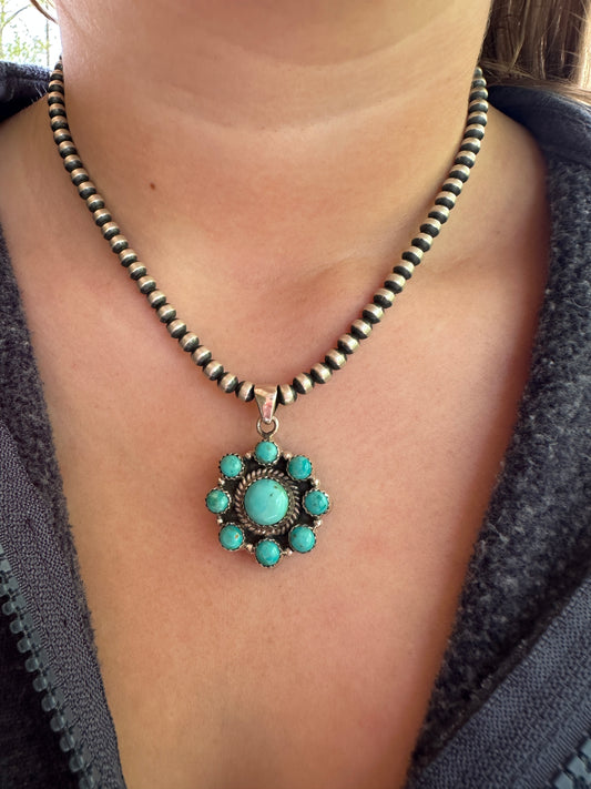 Black Onyx and Kingman Turquoise Dual Pendant